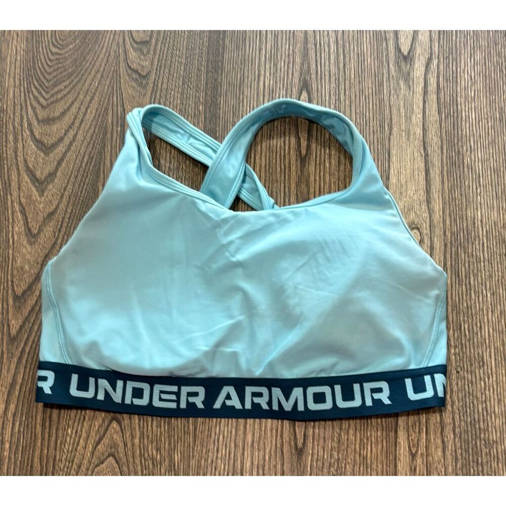 Under Armour Womens Sports Bra Criss Cross Pullover Elastic Hem Blue Size 1X